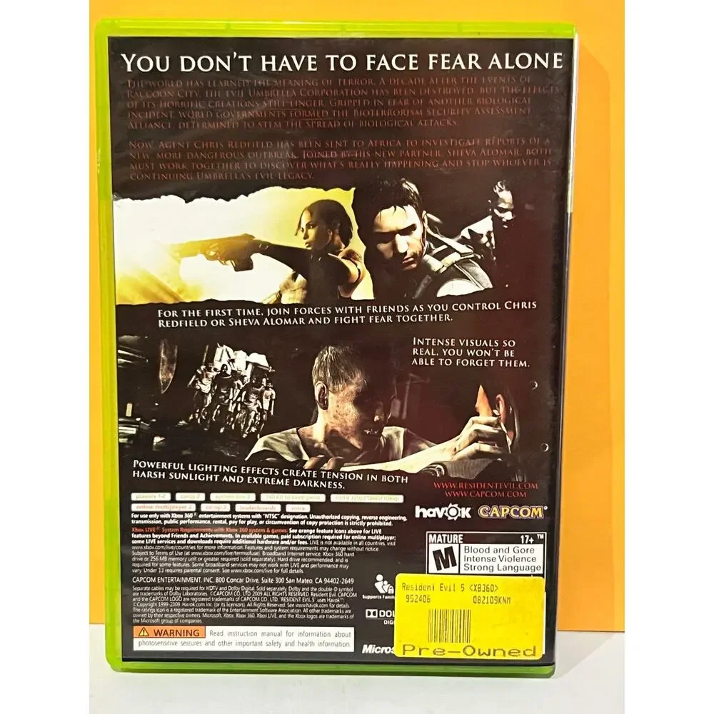 Resident Evil 5 – Xbox 360 Game (Pre-Owned, Complete)